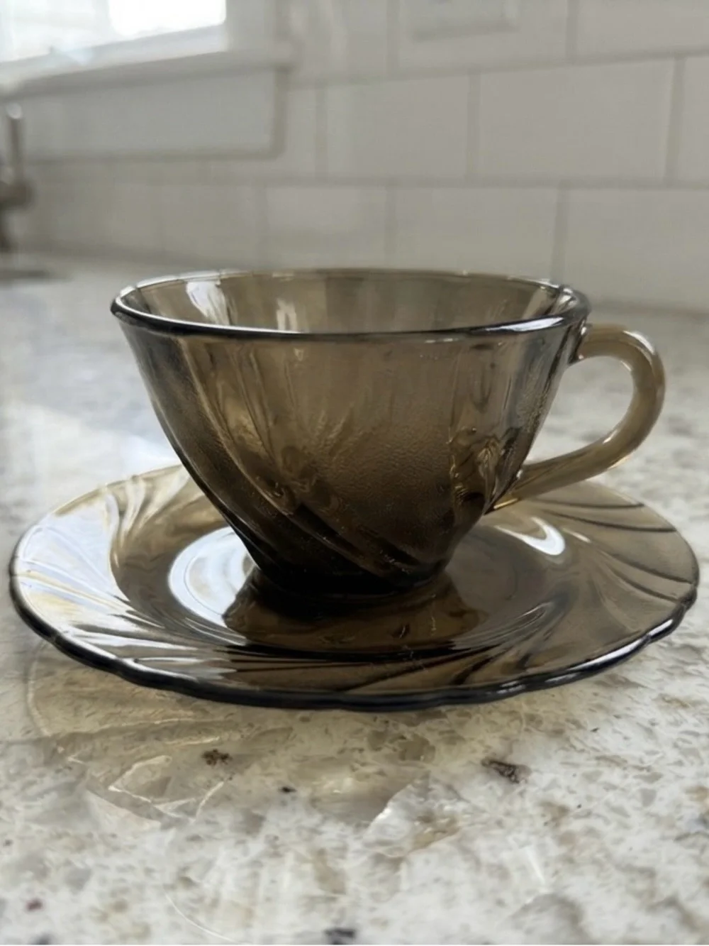 Vintage Duralex Smoked Glass Cups Saucers Tumblers Bowls Set 16 PC